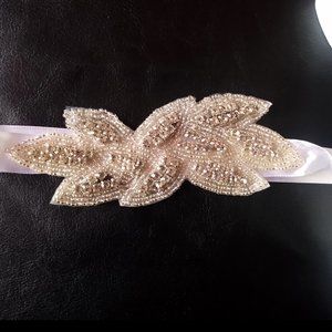 Beaded Crystal Bridal Sash Wedding Belt -New White Beaded Bridal Belt